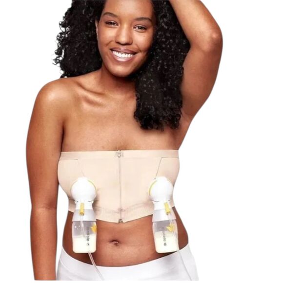 NWT Medela Hands Free Pumping Nursing Bra Bustier Chai Tan Zipper Women's Medium - Picture 1 of 7